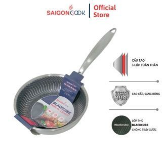 Chảo chống dính Saigoncook Blackcube Prime X3 - Cạn lòng inox 304 Size 20