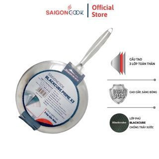 Chảo chống dính Saigoncook Blackcube Prime X3 - Cạn lòng inox 304 Size 20