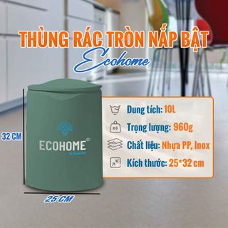Thùng rác tròn có nắp bật 10l Ecohome, thùng rác tiện lợi và phù hợp với mọi không gian