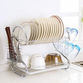 KỆ ÚP CHÉN 2 TẦNG INOX HÌNH CHỮ S