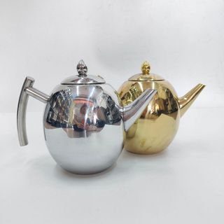 Ấm trà bầu inox có lõi lọc màu vàng và màu inox