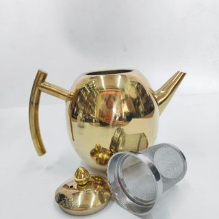 Ấm trà bầu inox có lõi lọc màu vàng và màu inox