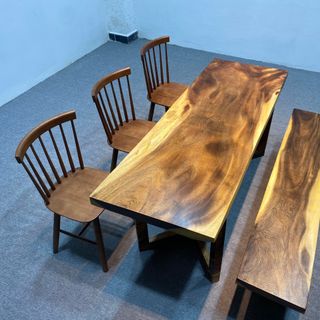 CẢ BỘ BÀN + BĂNG GHẾ + 3 GHẾ DÀI 1,7 MÉT X RỘNG 61 CM X DÀY 5 CM