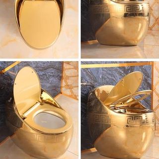 Bồn cầu trứng mạ vàng kiểu tròn phong cách sang trọng