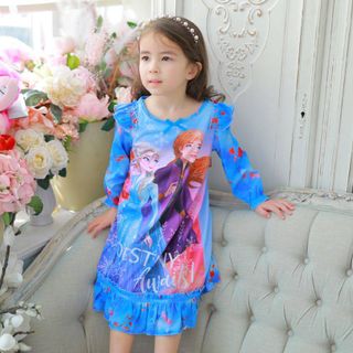 Váy mặc nhà Frozen Xanh - Disney (tay dài) cho bé kèm băng đô