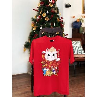 ÁO THUN TẾT - MÈO THẦN TÀI VIỆT - Áo handmade Nam Nữ Unisex - Áo trẻ em cho Bé và Gia Đình - Áo Thun Tết Bigsize cotton