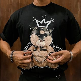 Áo thun unisex in hình gấu đính kết 3D nổi cotton 2 chiều áo phom rộng bigsize áo thun nam nữ handmade local brand