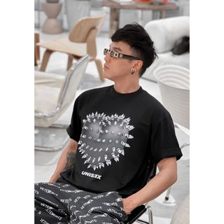 Áo thun unisex Love trái tim đinh tán cotton 2 chiều áo phom rộng bigsize áo thun nam nữ handmade local brand