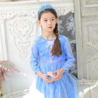 Váy mặc nhà Elsa (tay dài) kèm băng đô cho bé