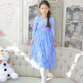 Váy mặc nhà Elsa (tay dài) kèm băng đô cho bé