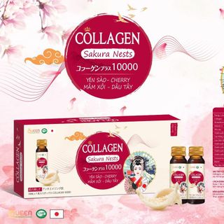 Nước uống collagen Sakura Nest 1000 - Yến sào, cherry, mâm xôi, dâu tây - Trắng da, đẹp da, chống lão hóa ( hộp 7 chai )