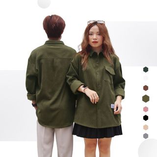 Áo sơ mi tay dài nam nữ dáng rộng cao cấp vải nhung tăm OBAHA