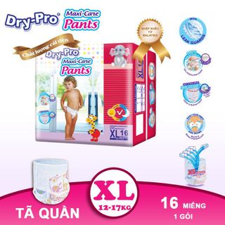Tã/bỉm quần Dry-Pro siêu thấm hút nhập khẩu Malaysia size XL (12kg - 17kg) - Gói 16 miếng (Bịch) giá sỉ