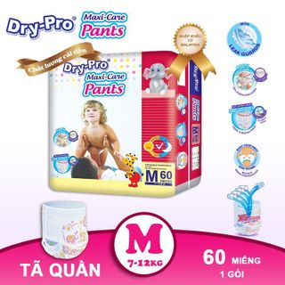 Tã/bỉm quần Dry-Pro siêu thấm hút nhập khẩu Malaysia size M60 (7kg - 12kg) - Gói 60 miếng giá sỉ