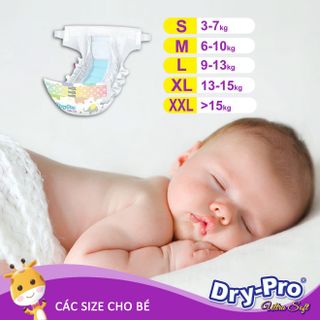 Tã/bỉm dán Dry-Pro siêu mềm nhập khẩu Malaysia size M22 (6kg - 10kg) - Gói 22 miếng