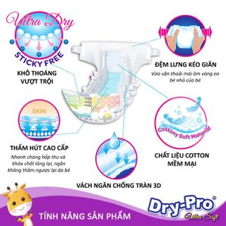 Tã/bỉm dán Dry-Pro siêu mềm nhập khẩu Malaysia size M22 (6kg - 10kg) - Gói 22 miếng