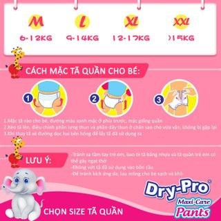 Tã/bỉm quần Dry-Pro siêu thấm hút nhập khẩu Malaysia size L (9kg - 14kg) - Gói 18 miếng (Bịch)