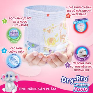Tã/bỉm quần Dry-Pro siêu thấm hút nhập khẩu Malaysia size L (9kg - 14kg) - Gói 18 miếng (Bịch)