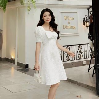 ĐẦM THIẾT KẾ CHẤT GẤM XỐP BÔNG NƠ NGỰC SANG TRỌNG