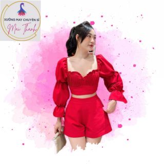 SET CROP ĐỎ XẾP LY NGỰC SHORT