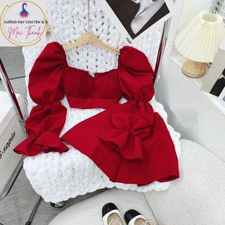 SET CROP ĐỎ XẾP LY NGỰC SHORT
