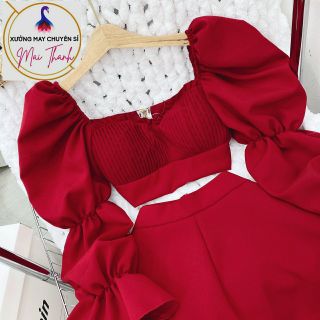 SET CROP ĐỎ XẾP LY NGỰC SHORT