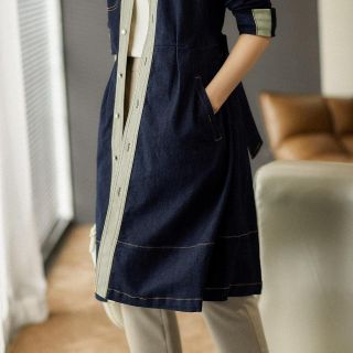 ĐẦM XÒE DENIM PHỐI VIỀN TAY LỞ - DT1707