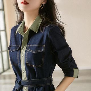 ĐẦM XÒE DENIM PHỐI VIỀN TAY LỞ - DT1707
