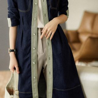 ĐẦM XÒE DENIM PHỐI VIỀN TAY LỞ - DT1707