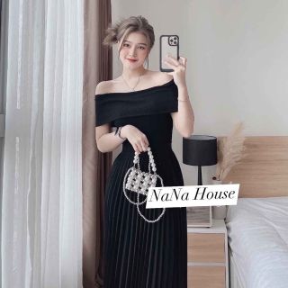Set Áo Bẹt Vai Mĩ Chân Váy Dập Ly Xòe