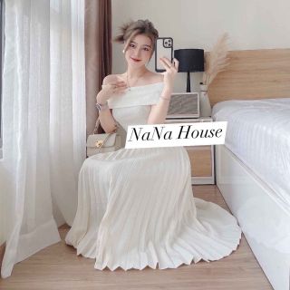 Set Áo Bẹt Vai Mĩ Chân Váy Dập Ly Xòe