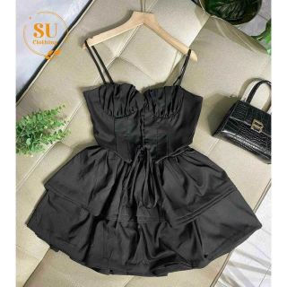 Set Áo 2 Dây Đan Ngực Mix Chân Váy Tầng