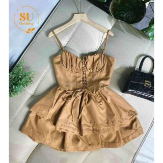 Set Áo 2 Dây Đan Ngực Mix Chân Váy Tầng