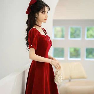 ĐẦM XÒE ĐỎ NƠ PHỤ KIỆN HẠT TRAI - DT1711