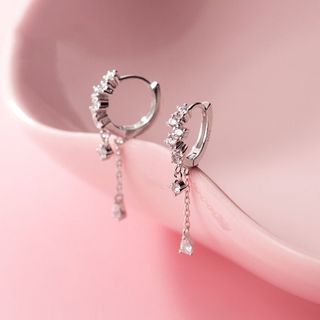 Bông tai bạc AROCH Jewelry gắn đá Zircon trắng thả dài sang trọng, tinh tế G6765