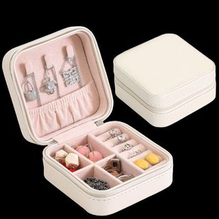 Hộp Đựng Trang Sức Du Lịch Bằng Da PU Mini Cho Bông Tai Vòng Cổ Một Lớp Vải Nhung
