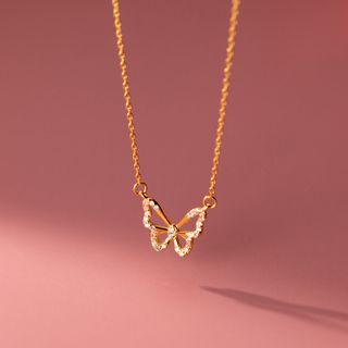 Dây chuyền bạc Ý s925 cánh bu ớm nạm đá cao cấp D9189 - AROCH JEWELRY