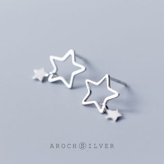 Bông tai bạc Ý s925 ngôi sao 5 cánh rỗng E8783 - AROCH JEWELRY