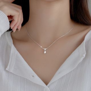 Dây chuyền bạc Ý s925 mặt đá trắng D9002 - AROCH Jewelry