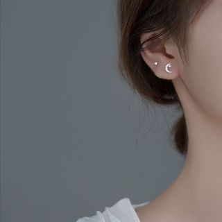 Bông tai bạc Ý s925 ngôi sao kết hợp lưỡi liềm G5008 - AROCH JEWELRY