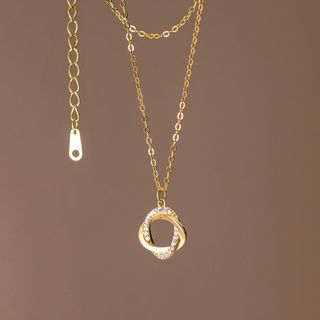 Dây chuyền bạc Ý s925 nhẫn đôi nạm đá D9671 - AROCH Jewelry