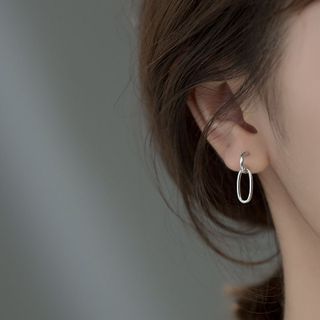 Bông tai bạc Ý s925 hình bầu dục rỗng G7638 - AROCH JEWELRY