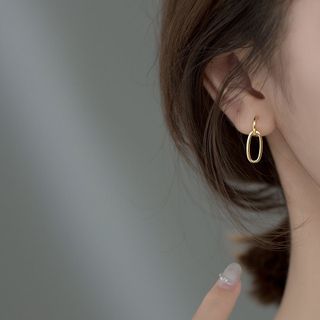 Bông tai bạc Ý s925 hình bầu dục rỗng G7638 - AROCH JEWELRY