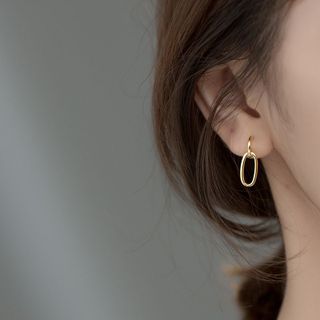 Bông tai bạc Ý s925 hình bầu dục rỗng G7638 - AROCH JEWELRY