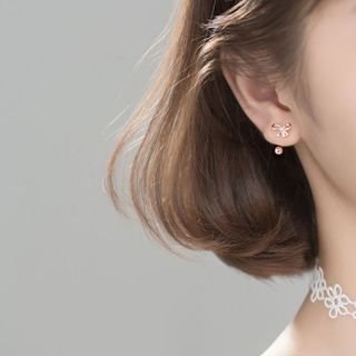 Khuyên tai bạc Ý s925 khảm hình nơ rỗng xinh tươi G6467 - AROCH Jewelry
