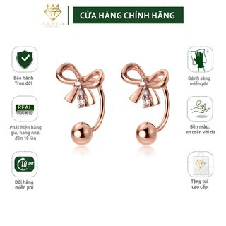 Khuyên tai bạc Ý s925 khảm hình nơ rỗng xinh tươi G6467 - AROCH Jewelry giá sỉ