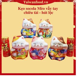 Kẹo socola mèo vẫy tay chiêu tài hộp thiếc nhiều vị, Mèo thần tài vẫy tay hút tài lộc hộp thiếc quà tặng Tết rất lịch sự giá sỉ