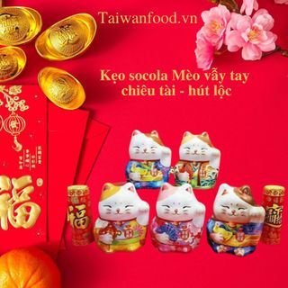 Kẹo socola mèo vẫy tay chiêu tài hộp thiếc nhiều vị, Mèo thần tài vẫy tay hút tài lộc hộp thiếc quà tặng Tết rất lịch sự