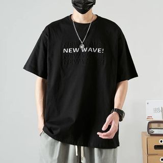 Áo thun nam nữ form rộng in chữ dập nổi new wave