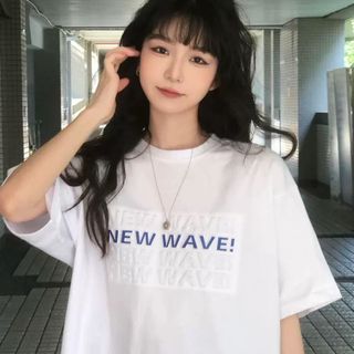 Áo thun nam nữ form rộng in chữ dập nổi new wave